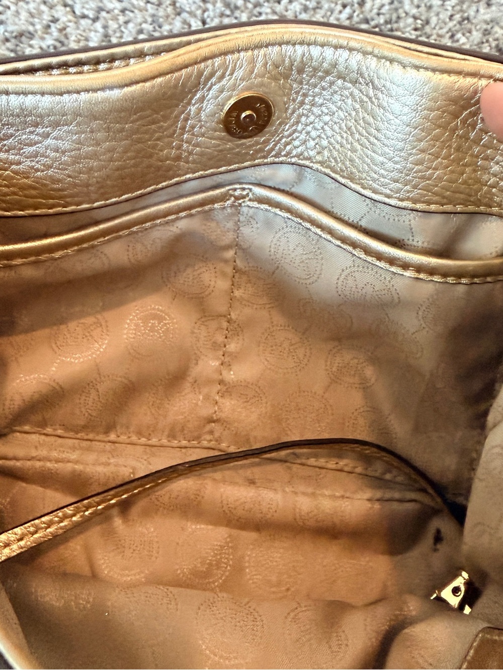 Michael Kors Metallic Gold Leather Shoulder Bag with Chain Straps - Picture 7 of 8